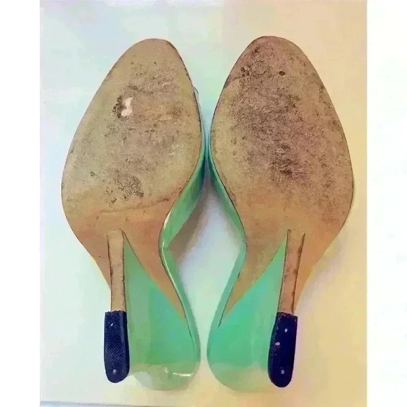 Brian Atwood Women's Turquoise Patent Leather Open-Toe wedge heel Size 8.5 - Picture 5 of 6